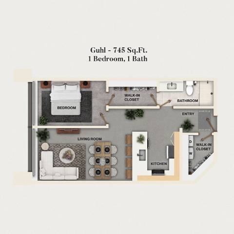 Rendering of the A09 - Guhl floor plan with 1 bedroom[s] and 1 bathroom[s] at Mercantile